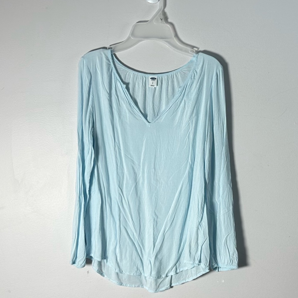 Like New Womens Old Navy Small S Light Blue Blouse Shirt Long Sleeve Top